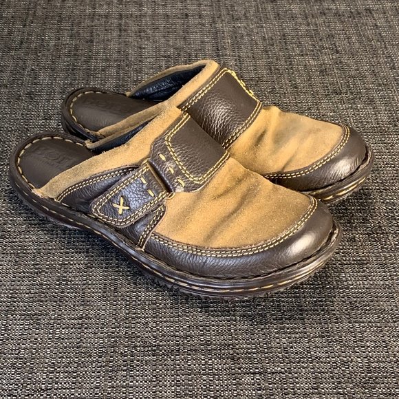 Born Womens 6 (36.5) Alain Tan Suede Brown Leather Slip-on Loafers Slides Mules - Picture 2 of 7